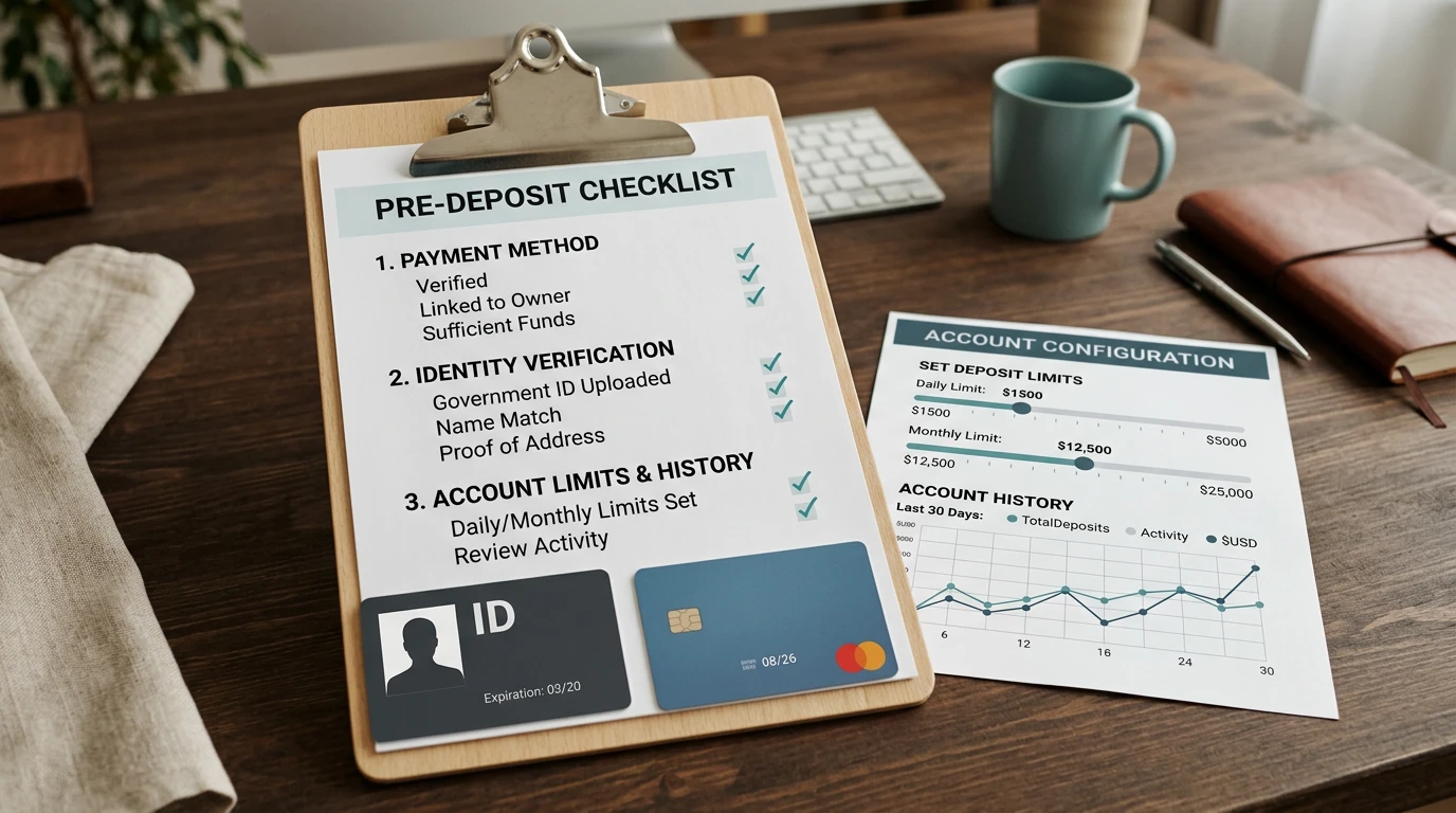 A clear checklist for payments, identity verification and account limits before depositing